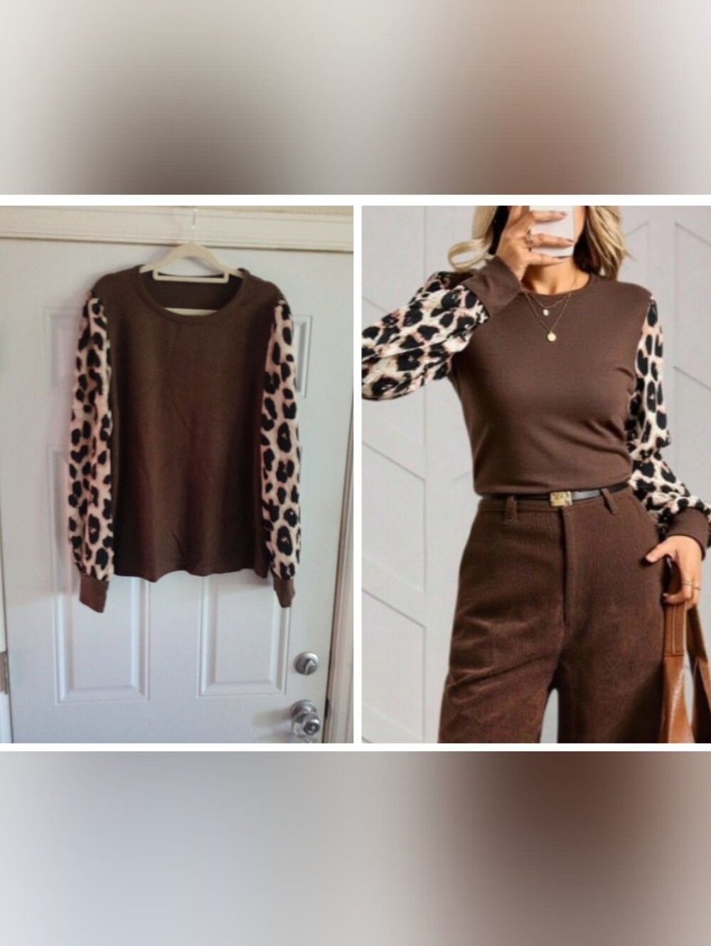 Emery Rose Casual Crew Neck Long Sleeve Animal Print Brown Sweater Top Sz XL New